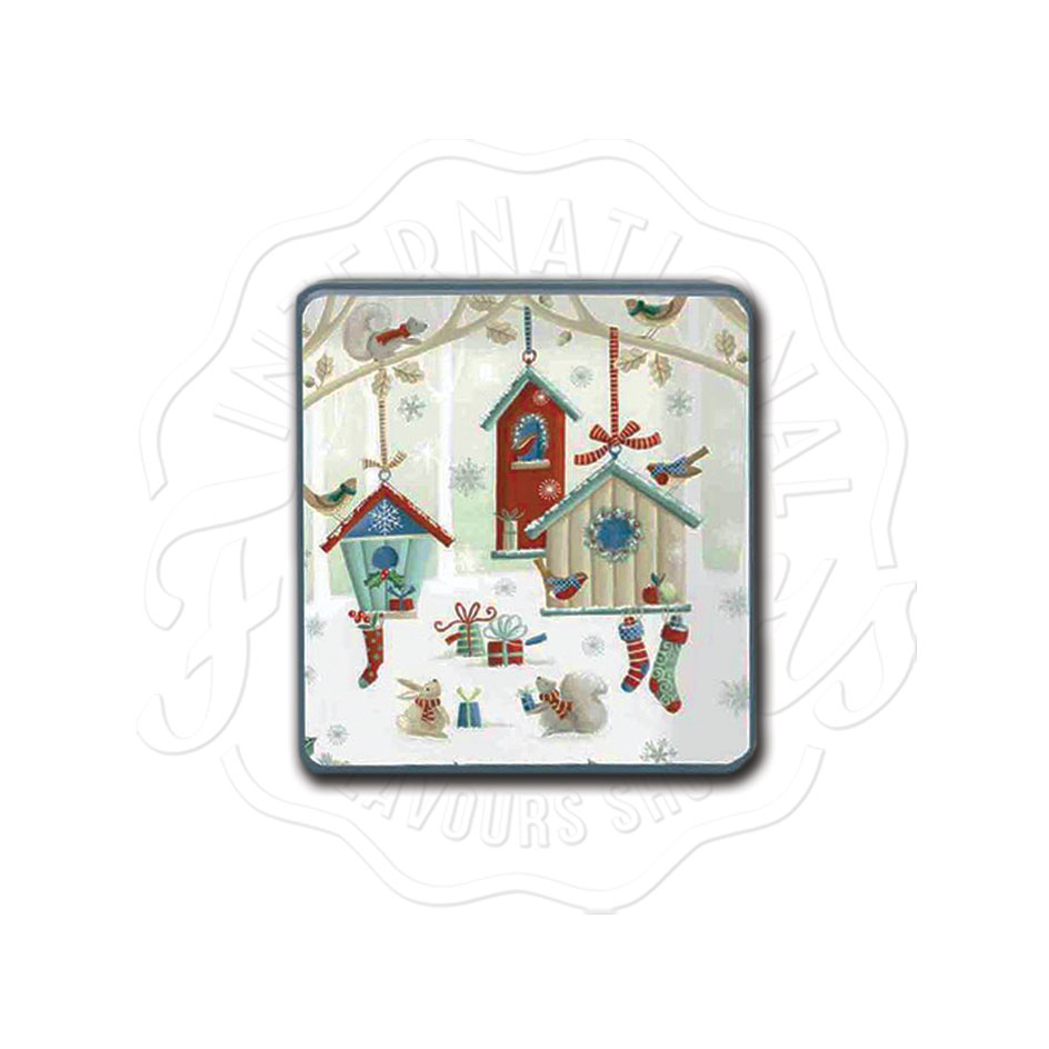 Grandma Wild's Embossed Winter Bird Houses with Stockings Biscuits Tin 100g