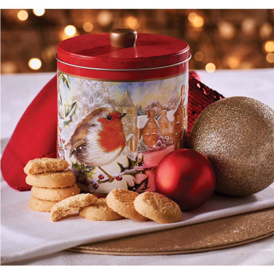 Grandma Wild’s Embossed Snowy Robin Round Tin 300g