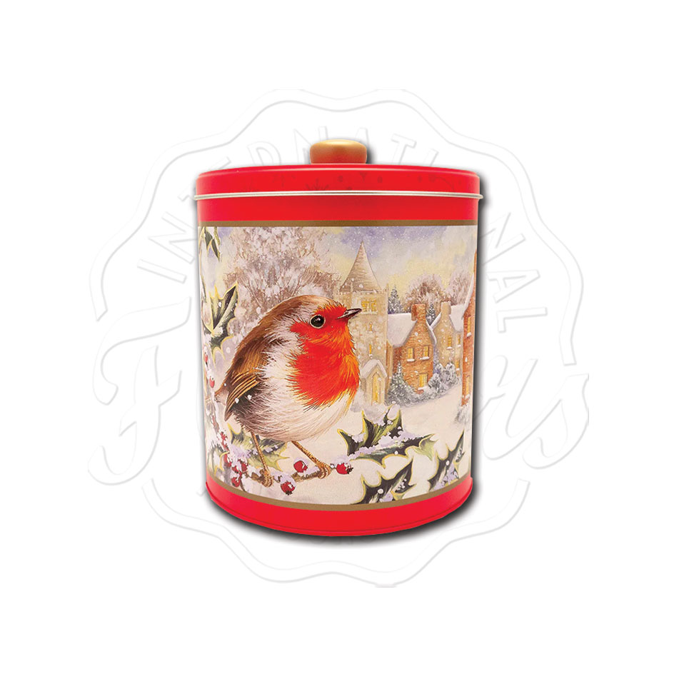 Grandma Wild’s Embossed Snowy Robin Round Tin 300g